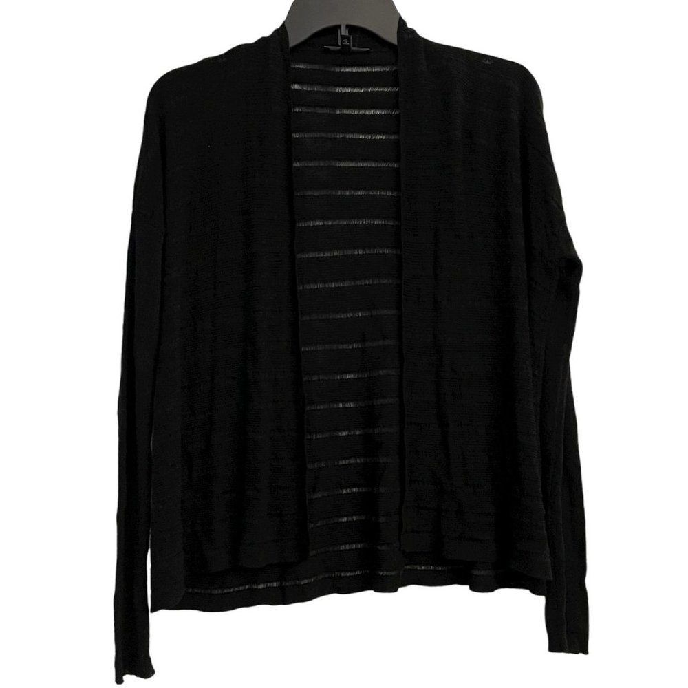 Eileen Fisher Short Cardigan Sweater Black Petite Medium Viscose Lightweight